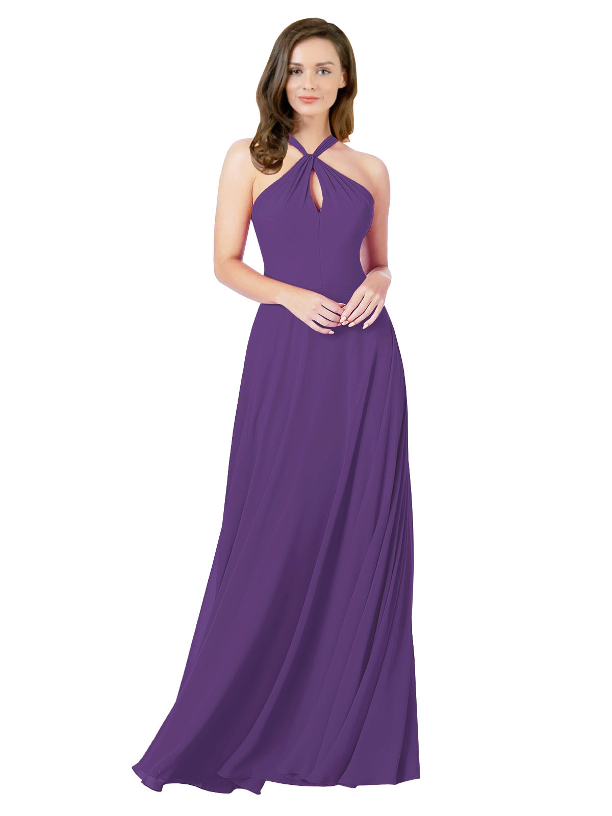 Plum Purple A-Line Halter Sleeveless Long Bridesmaid Dress Chandler