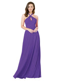 Purple A-Line Halter Sleeveless Long Bridesmaid Dress Chandler