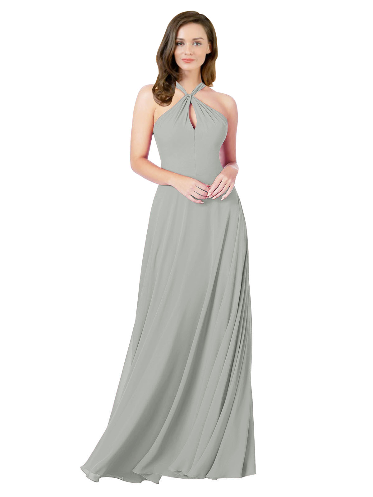 Silver A-Line Halter Sleeveless Long Bridesmaid Dress Chandler