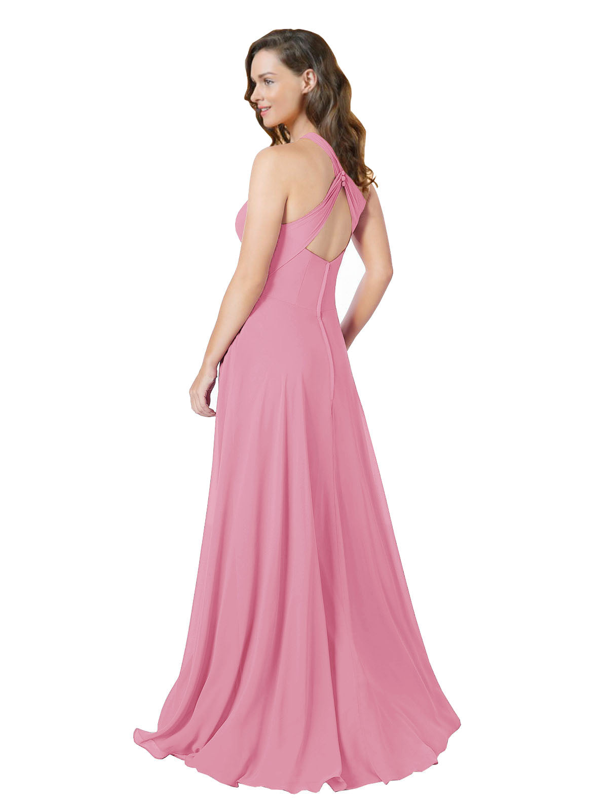 Skin Pink A-Line Halter Sleeveless Long Bridesmaid Dress Chandler