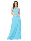 Sky Blue A-Line Halter Sleeveless Long Bridesmaid Dress Chandler