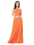 Tangerine Tango A-Line Halter Sleeveless Long Bridesmaid Dress Chandler