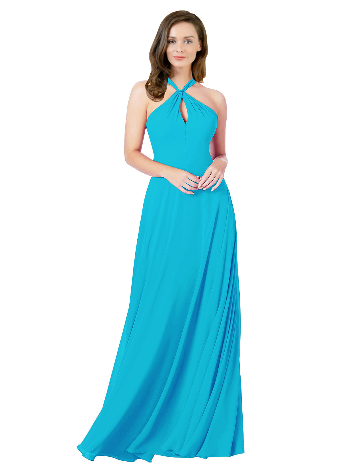 Turquoise A-Line Halter Sleeveless Long Bridesmaid Dress Chandler