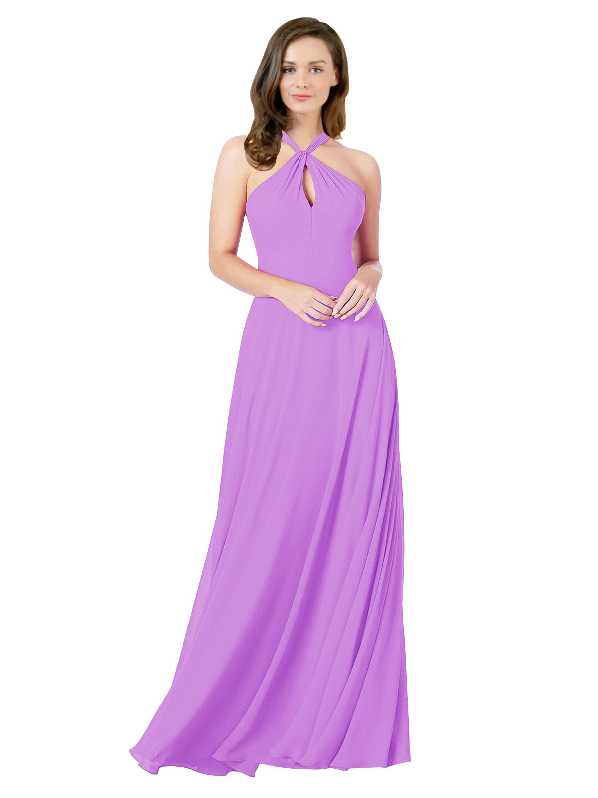 Violet A-Line Halter Sleeveless Long Bridesmaid Dress Chandler