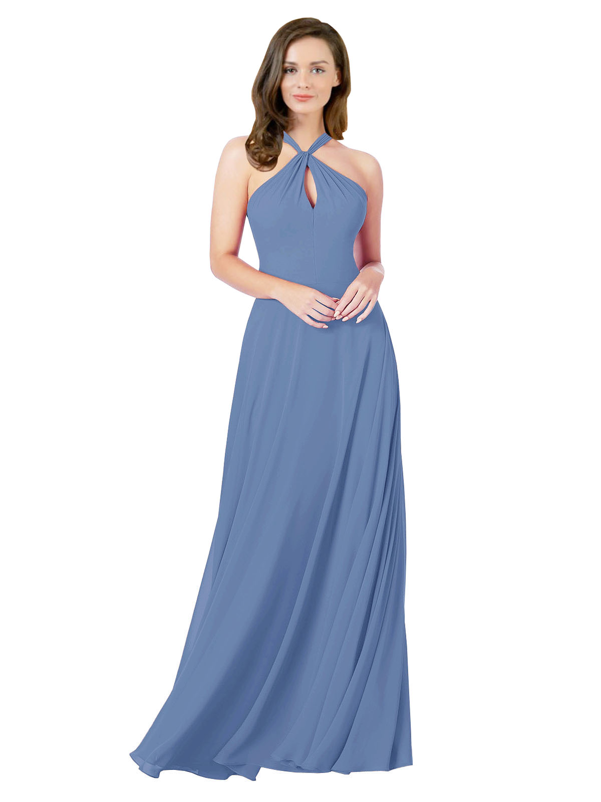 Windsor Blue A-Line Halter Sleeveless Long Bridesmaid Dress Chandler