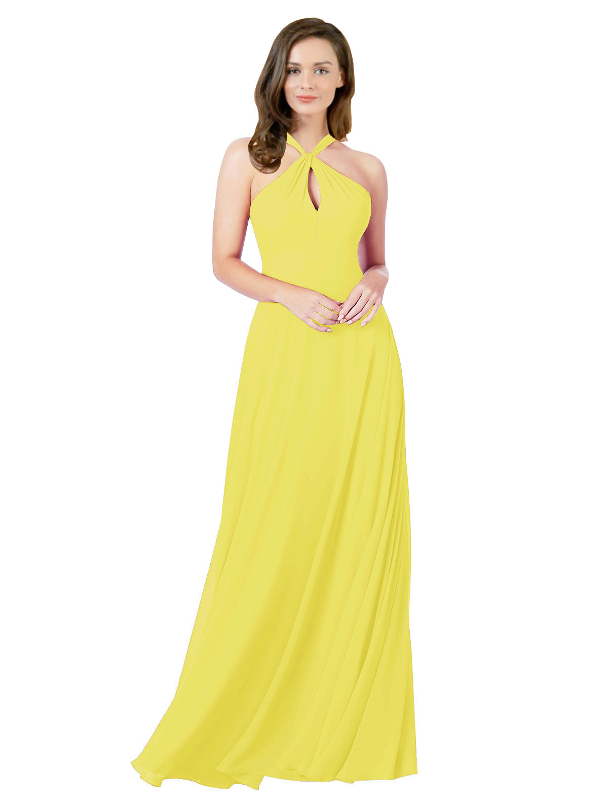 Yellow A-Line Halter Sleeveless Long Bridesmaid Dress Chandler