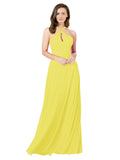 Yellow A-Line Halter Sleeveless Long Bridesmaid Dress Chandler