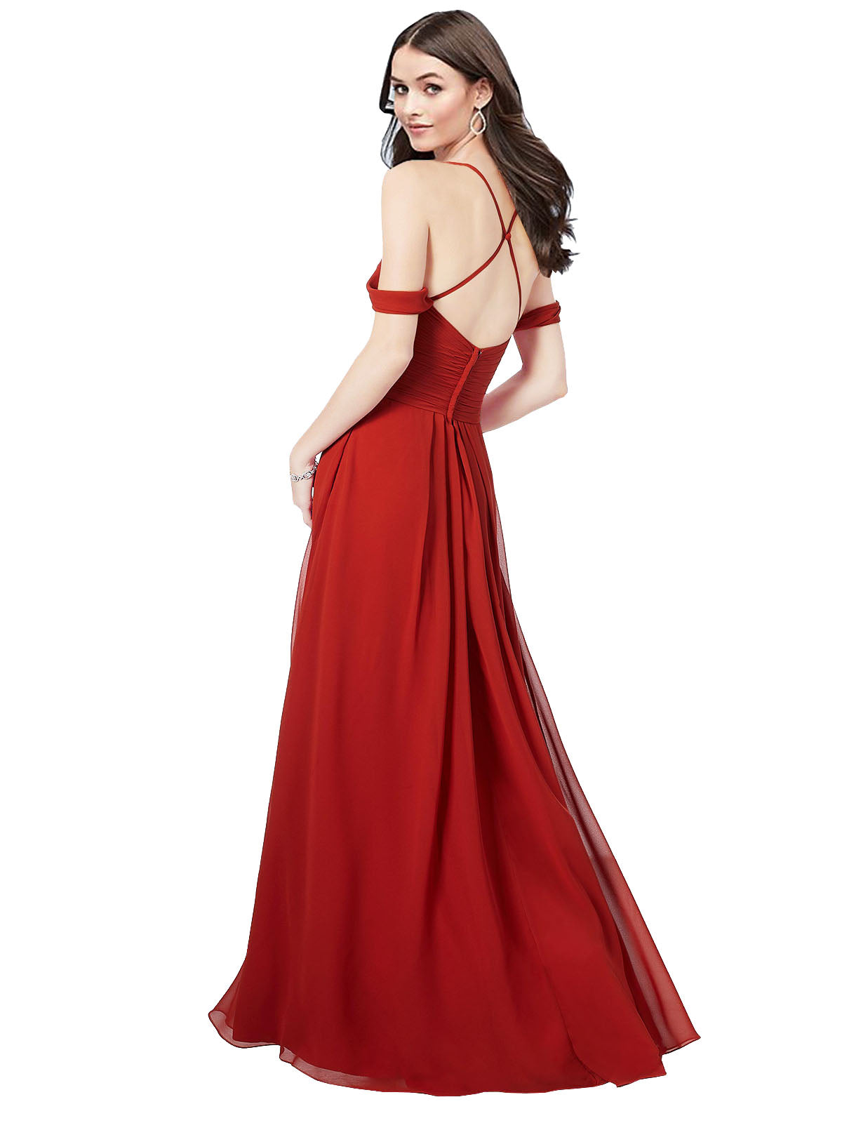 Dark Red A-Line Sweetheart V-Neck Sleeveless Long Bridesmaid Dress Ursula