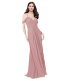 RightBrides Ursula Dusty Pink A-Line Sweetheart V-Neck Sleeveless Long Bridesmaid Dress