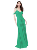 RightBrides Ursula Emerald Green A-Line Sweetheart V-Neck Sleeveless Long Bridesmaid Dress