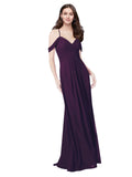 RightBrides Ursula Grape A-Line Sweetheart V-Neck Sleeveless Long Bridesmaid Dress