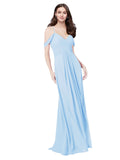 RightBrides Ursula Light Sky Blue A-Line Sweetheart V-Neck Sleeveless Long Bridesmaid Dress