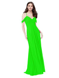 RightBrides Ursula Lime Green A-Line Sweetheart V-Neck Sleeveless Long Bridesmaid Dress