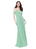 RightBrides Ursula Mint Green A-Line Sweetheart V-Neck Sleeveless Long Bridesmaid Dress