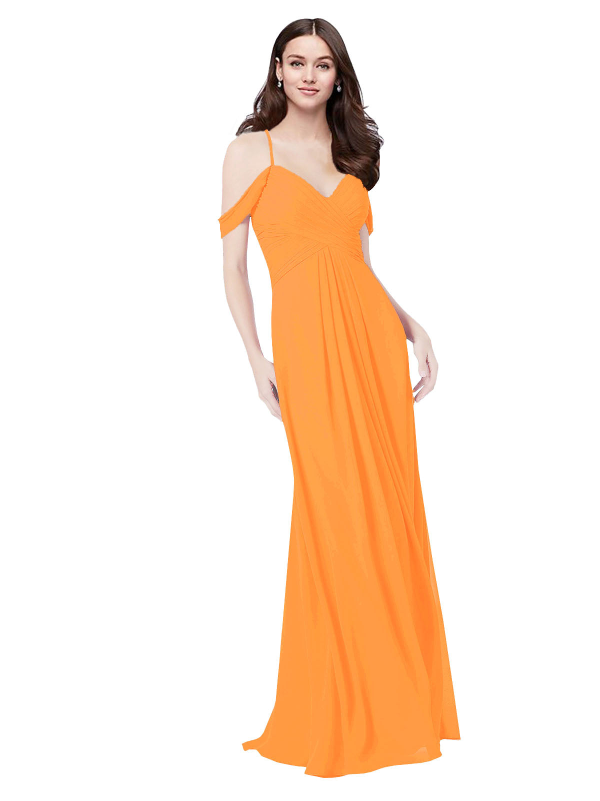 RightBrides Ursula Orange A-Line Sweetheart V-Neck Sleeveless Long Bridesmaid Dress