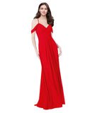 RightBrides Ursula Red A-Line Sweetheart V-Neck Sleeveless Long Bridesmaid Dress