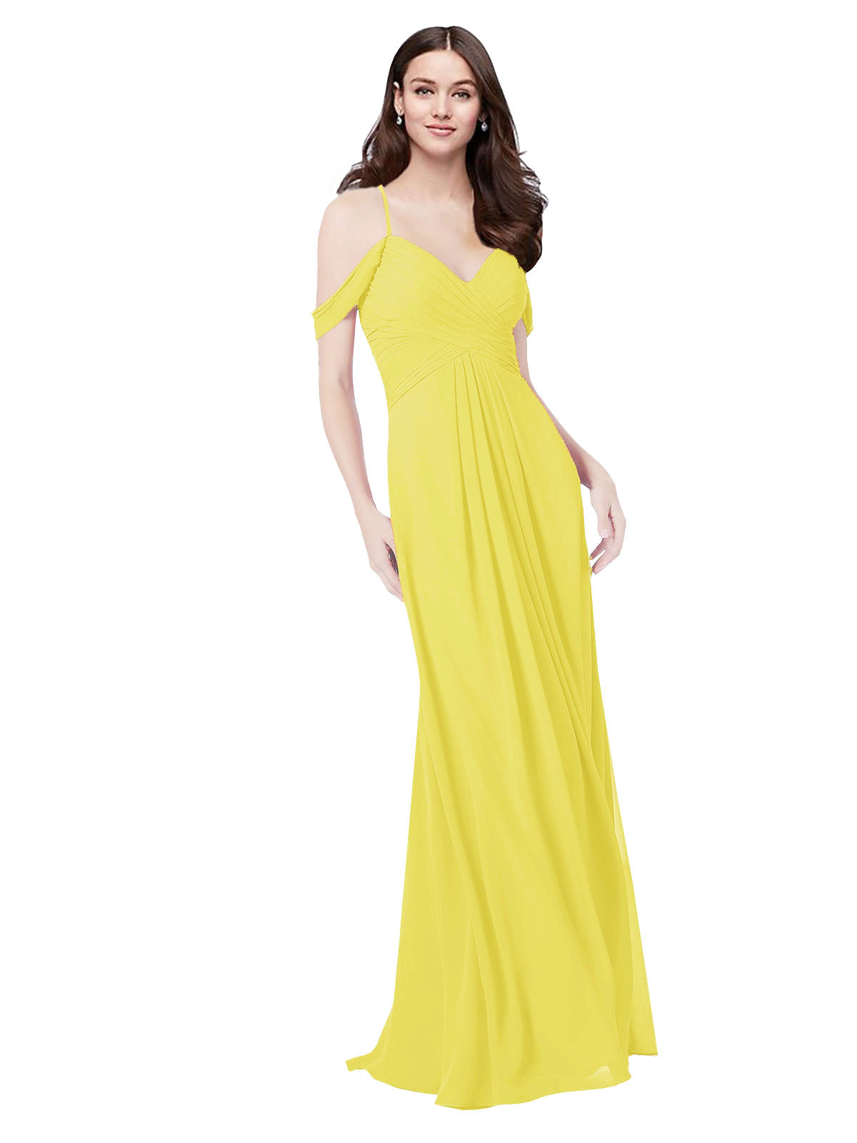 RightBrides Ursula Yellow A-Line Sweetheart V-Neck Sleeveless Long Bridesmaid Dress