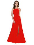 RightBrides Themi Firecracker A-Line High Neck Jewel Sleeveless Long Bridesmaid Dress with Keyhole Back