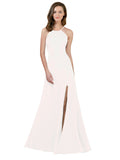Ivory A-Line High Neck Jewel Sleeveless Long Bridesmaid Dress Themi with Keyhole Back