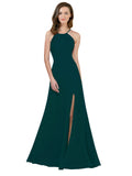 RightBrides Themi Midnight Green A-Line High Neck Jewel Sleeveless Long Bridesmaid Dress with Keyhole Back