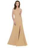 RightBrides Themi Topaz A-Line High Neck Jewel Sleeveless Long Bridesmaid Dress with Keyhole Back