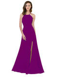 RightBrides Themi Wild Berry A-Line High Neck Jewel Sleeveless Long Bridesmaid Dress with Keyhole Back