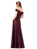 Burgundy Gold A-Line Strapless, Off the Shoulder Long Satin Bridesmaid Dress Ula