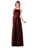 Burgundy Gold A-Line Halter Long Satin Bridesmaid Dress Delia