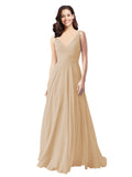 Long A-Line V-Neck Sleeveless Champagne Chiffon Bridesmaid Dress Bernice
