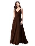 Long A-Line V-Neck Sleeveless Chocolate Chiffon Bridesmaid Dress Bernice