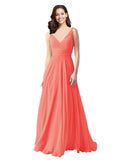 Long A-Line V-Neck Sleeveless Coral Chiffon Bridesmaid Dress Bernice