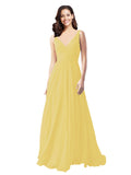Long A-Line V-Neck Sleeveless Daffodil Chiffon Bridesmaid Dress Bernice