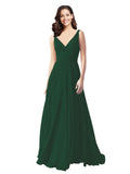 Long A-Line V-Neck Sleeveless Dark Green Chiffon Bridesmaid Dress Bernice