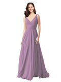 Long A-Line V-Neck Sleeveless Dark Lavender Chiffon Bridesmaid Dress Bernice