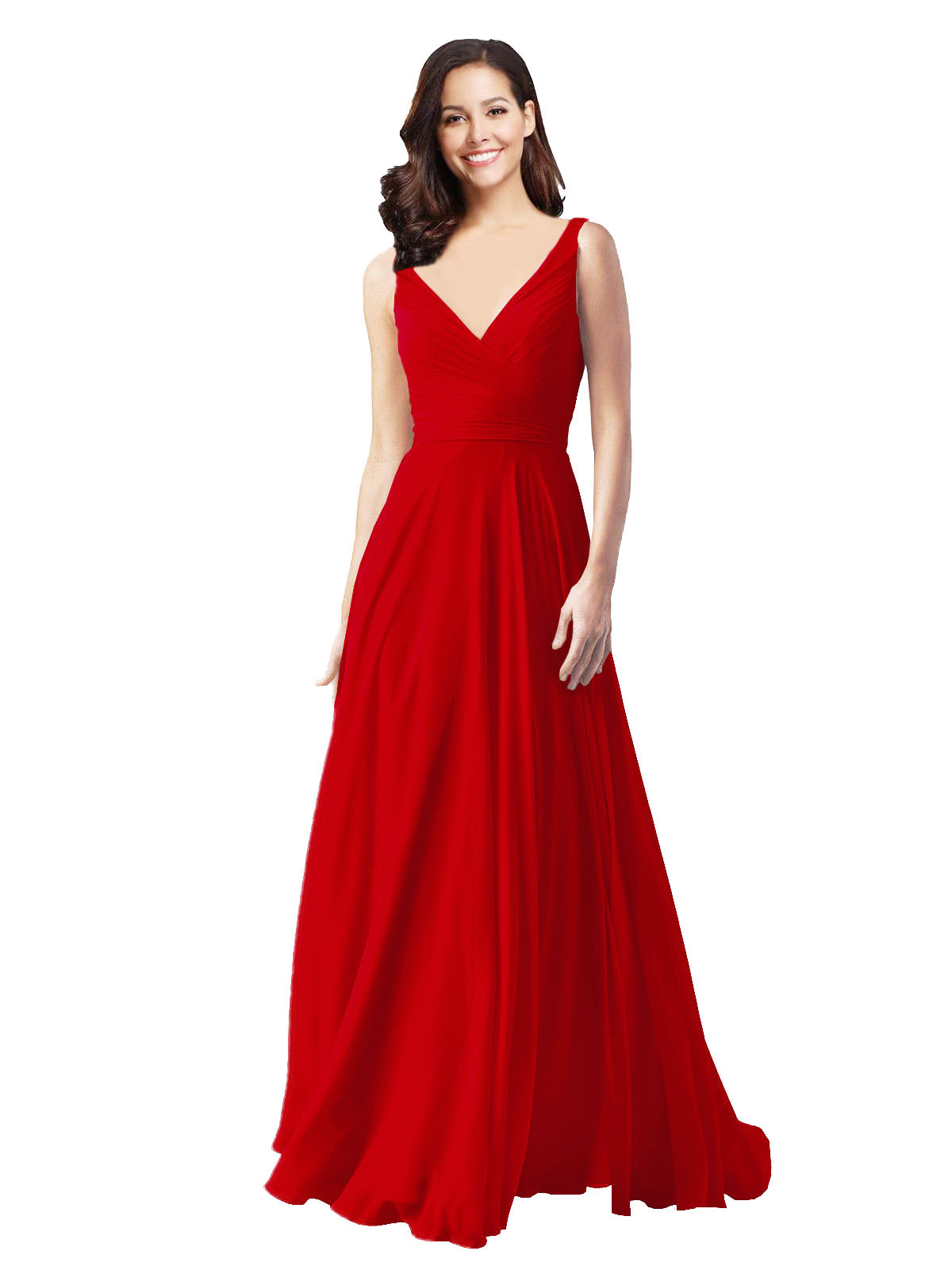 Long A-Line V-Neck Sleeveless Dark Red Chiffon Bridesmaid Dress Bernice
