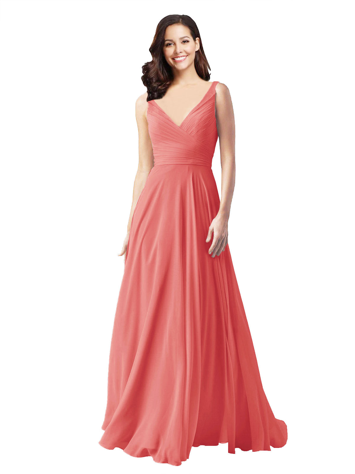 Long A-Line V-Neck Sleeveless Desert Rose Chiffon Bridesmaid Dress Bernice