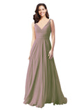 Long A-Line V-Neck Sleeveless Dusty Rose Chiffon Bridesmaid Dress Bernice