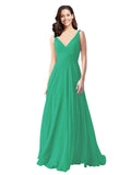 Long A-Line V-Neck Sleeveless Emerald Green Chiffon Bridesmaid Dress Bernice