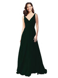 Long A-Line V-Neck Sleeveless Ever Green Chiffon Bridesmaid Dress Bernice