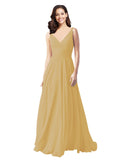 Long A-Line V-Neck Sleeveless Gold Chiffon Bridesmaid Dress Bernice