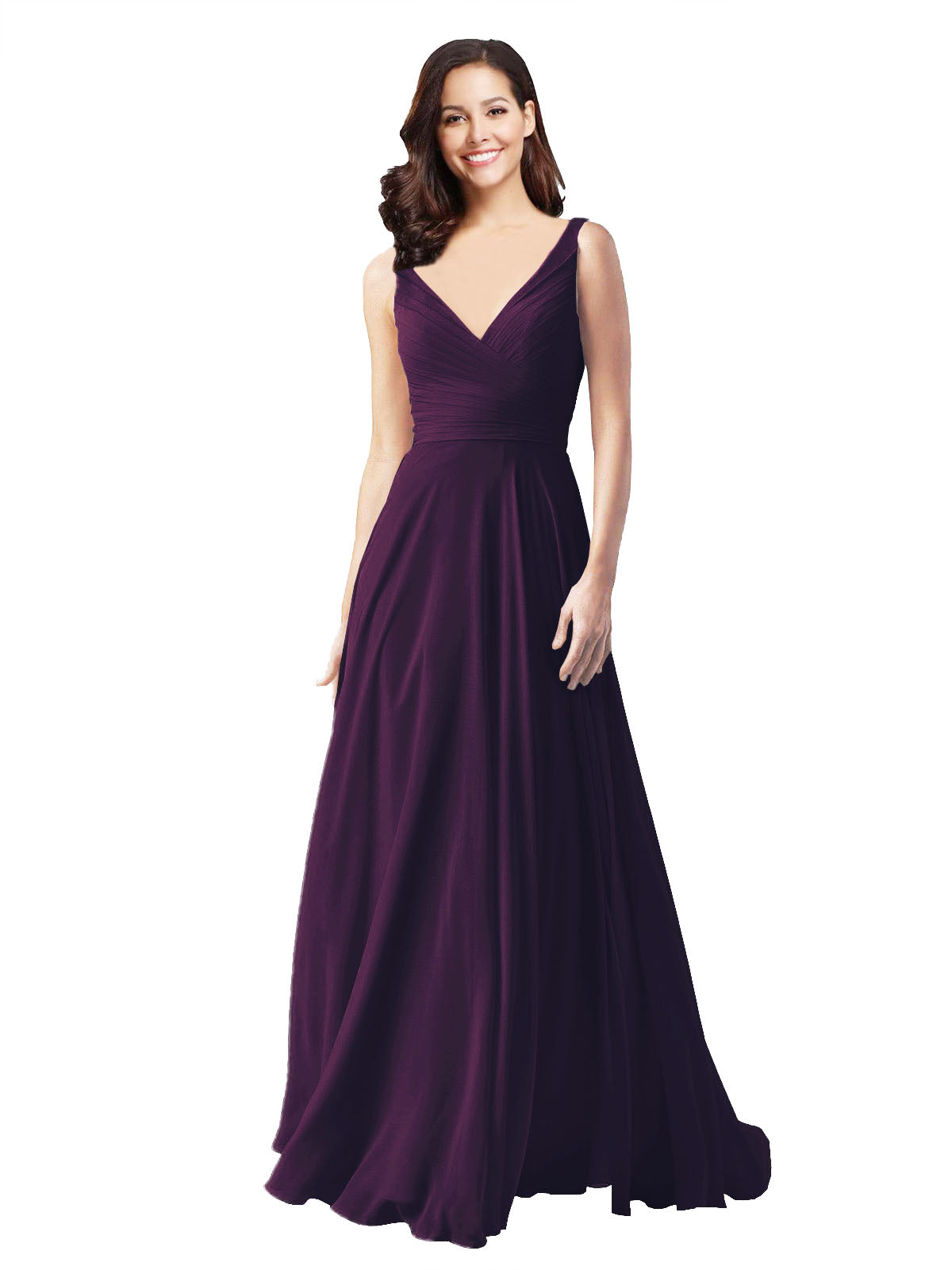 Long A-Line V-Neck Sleeveless Grape Chiffon Bridesmaid Dress Bernice