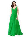 Long A-Line V-Neck Sleeveless Green Chiffon Bridesmaid Dress Bernice