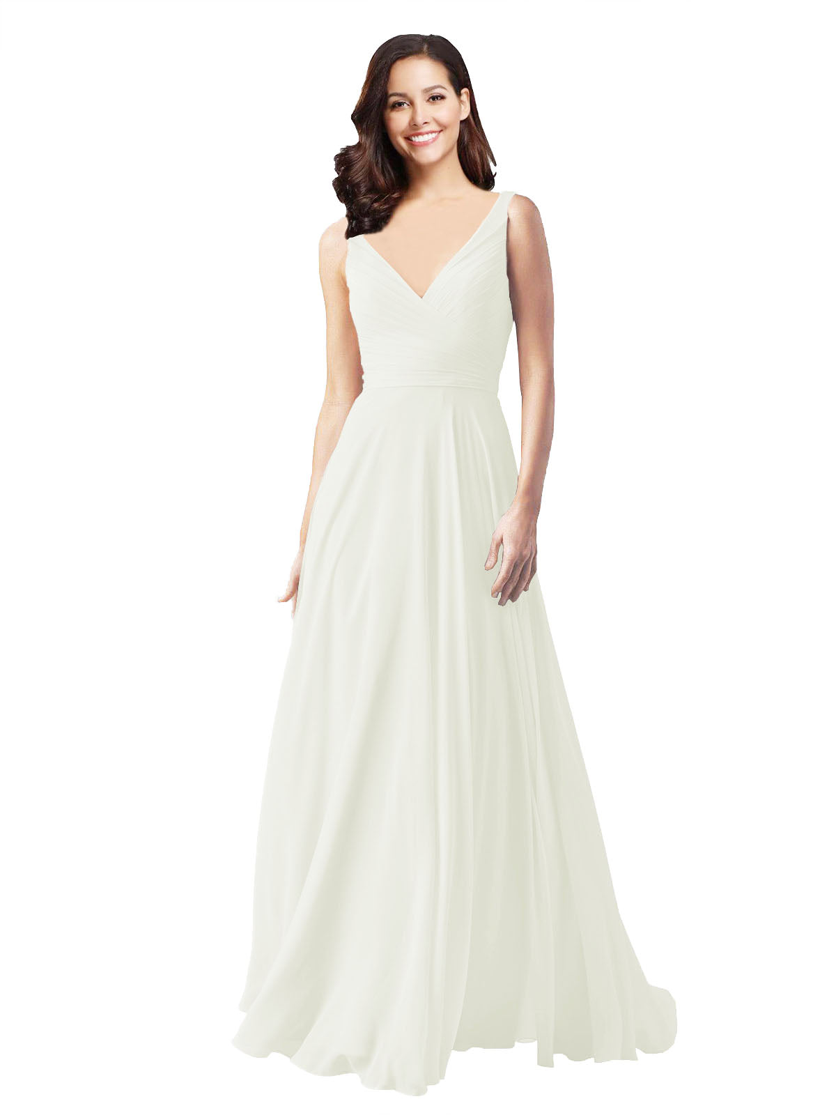 Long A-Line V-Neck Sleeveless Ivory Chiffon Bridesmaid Dress Bernice