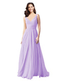 Long A-Line V-Neck Sleeveless Lilac Chiffon Bridesmaid Dress Bernice