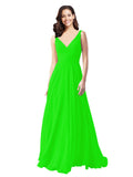 Long A-Line V-Neck Sleeveless Lime Green Chiffon Bridesmaid Dress Bernice