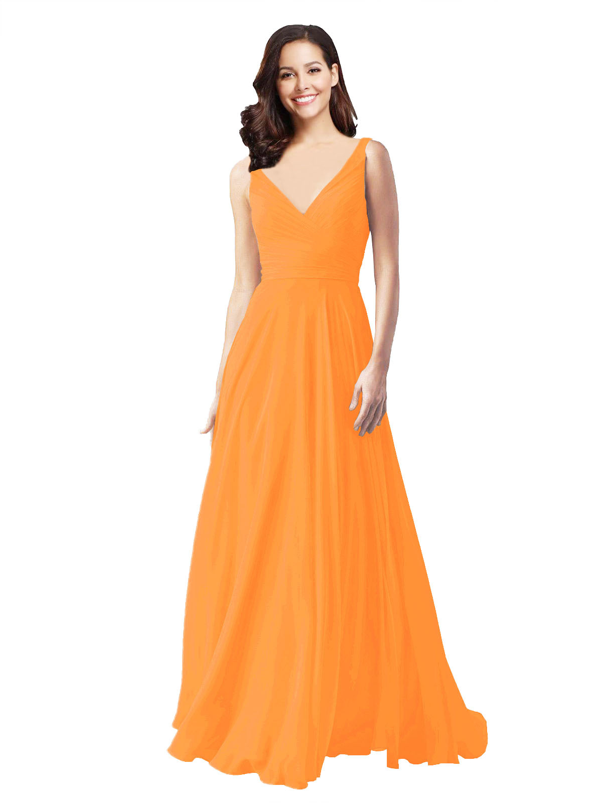Long A-Line V-Neck Sleeveless Orange Chiffon Bridesmaid Dress Bernice