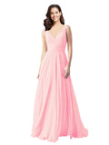 Long A-Line V-Neck Sleeveless Pink Chiffon Bridesmaid Dress Bernice