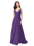 Long A-Line V-Neck Sleeveless Plum Purple Chiffon Bridesmaid Dress Bernice