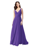 Long A-Line V-Neck Sleeveless Purple Chiffon Bridesmaid Dress Bernice