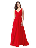 Long A-Line V-Neck Sleeveless Red Chiffon Bridesmaid Dress Bernice